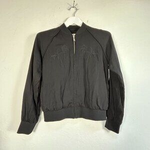 Wilfred Free Women Palm Embroidered Bomber Jacket Small Black Lightweight Pocket